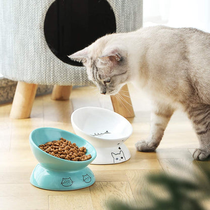 Ceramic Raised Slanted Cat Bowl