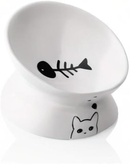 Ceramic Raised Slanted Cat Bowl